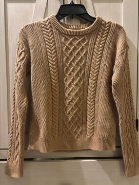 J. Crew Camel Cable Knit Crewneck Sweater